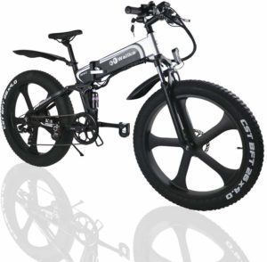 W Wallke Folding Aluminum Electric Bike 48V 10.4ah Removable Battery Fat Tire Snow Mountain Bike 750W Beach Cruiser Adult