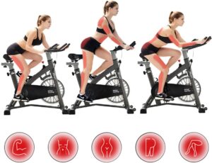 MEVEM Exercise Bike Stationary, Indoor Cycling Bike Belt Drive with Quiet Magnetic Resistance for Home Cardio Workout, Heavy Flywheel & Comfortable Seat Cushion with LCD Monitor