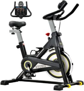 Sovnia Exercise Bike, Stationary Bikes, Fitness Bikes with iPad Holder, LCD Monitor and Comfortable Seat Cushion, Whisper Quiet Indoor Cycling Bikes Perfect for Home Gym Workout (black)