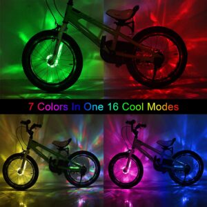 DAWAY Rechargeable Bike Wheel Lights - A16 Cool Led Kids Bicycle Spoke Lights, 2 Tire Pack, Safety Hub Accessories for Boys Girls Adults, Waterproof, Super Bright, Fun Cycling Gifts