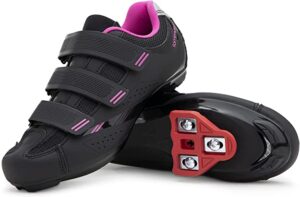 Tommaso Pista Women's Indoor Cycling Ready Cycling Shoe Bundle with Compatible Cleat, Look Delta, SPD - Black, Blue, Pink, White
